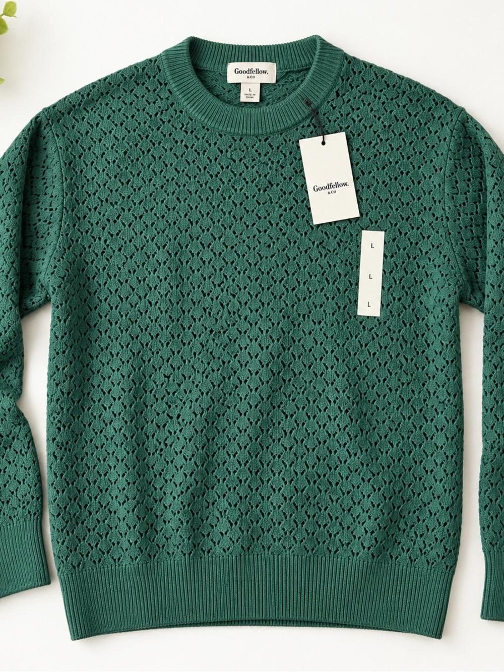 Goodfellow & Co Men's Emerald Green Pointelle Crewneck Sweater